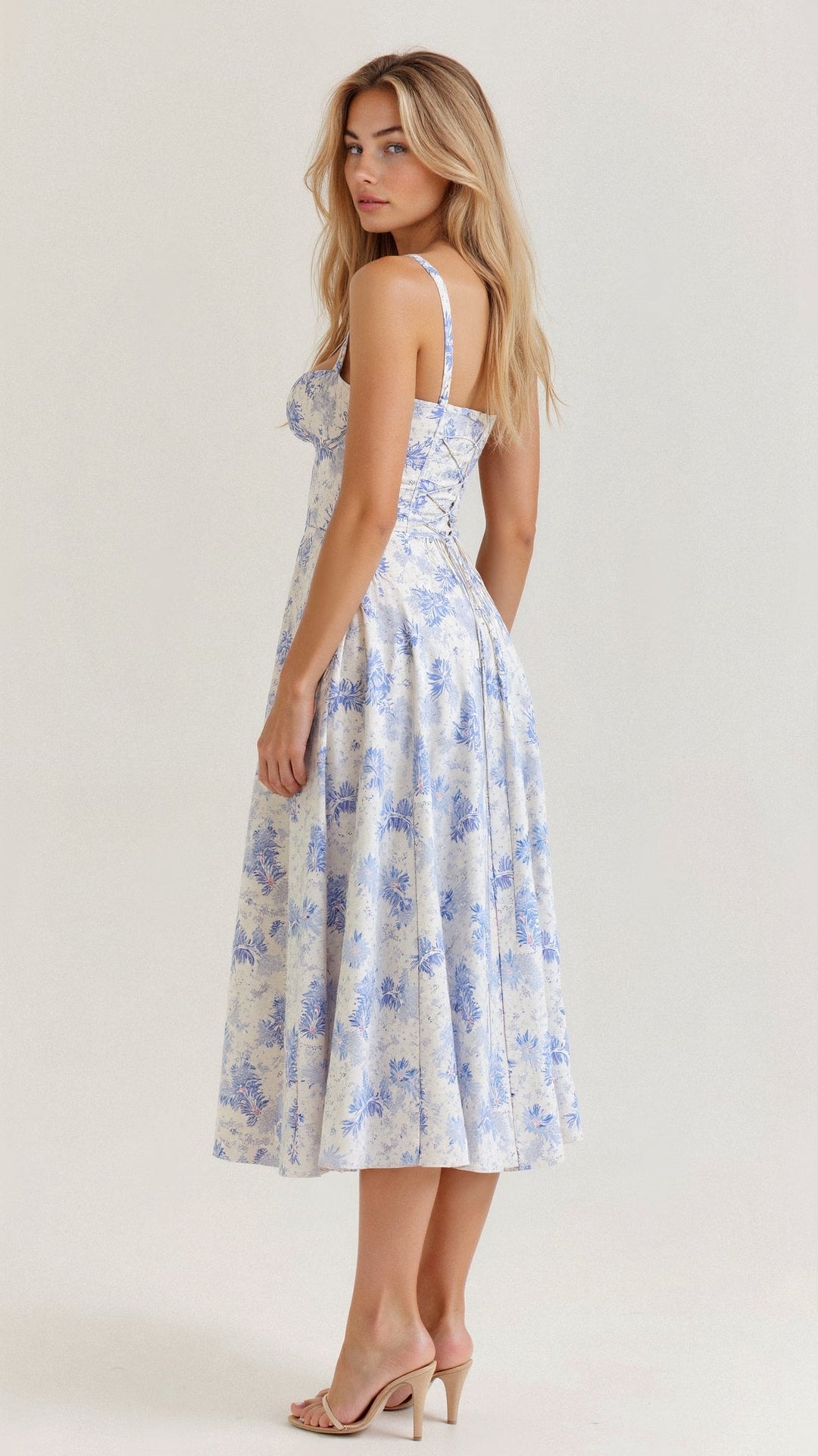 Women's Ruched Bust Midi Dress with Adjustable Front Tie