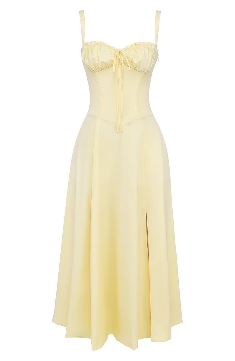 Women's Ruched Bust Midi Dress with Adjustable Front Tie