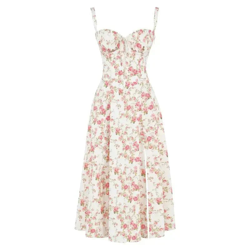Women's Ruched Bust Midi Dress with Adjustable Front Tie