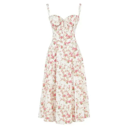 Women's Ruched Bust Midi Dress with Adjustable Front Tie
