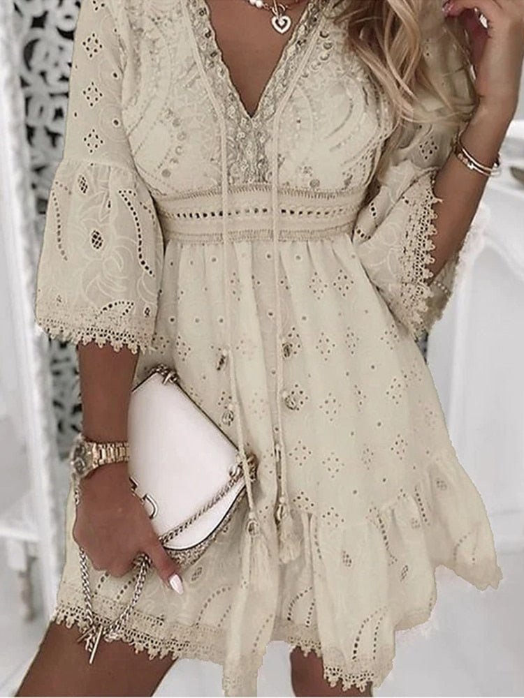 Women's Bohemian Embroidered Lace Mini Dress