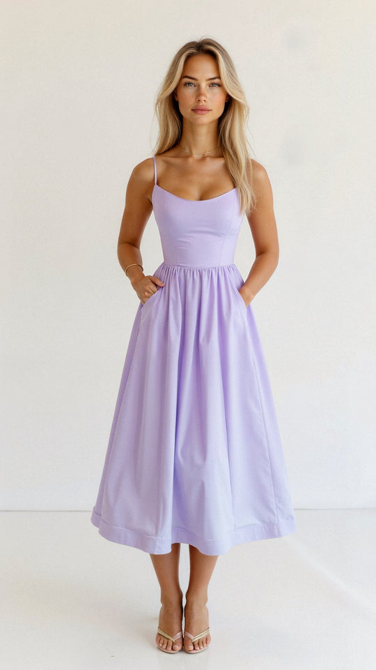 Women's Elegant Spaghetti Strap A-Line Midi Dress