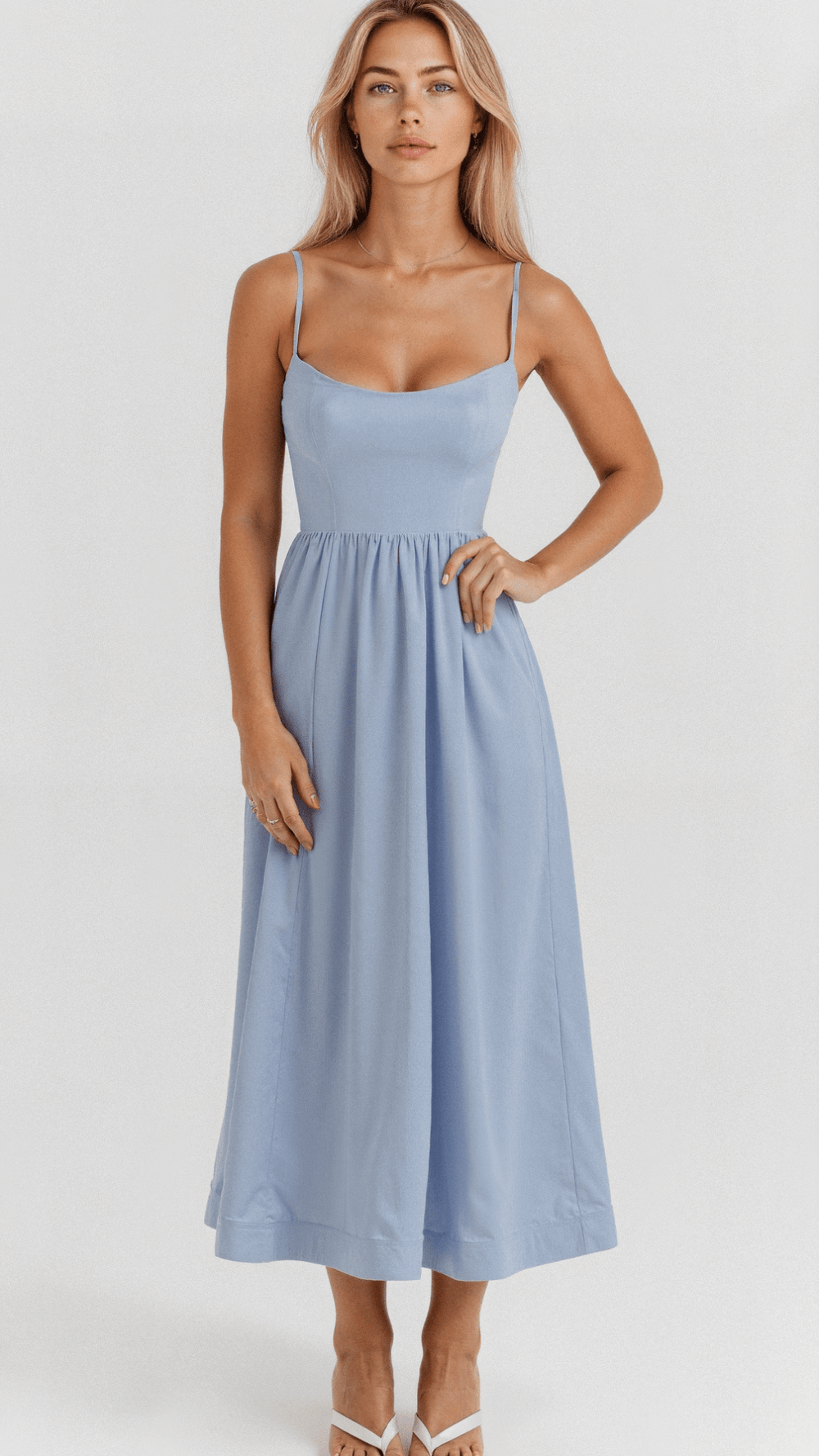 Women's Elegant Spaghetti Strap A-Line Midi Dress