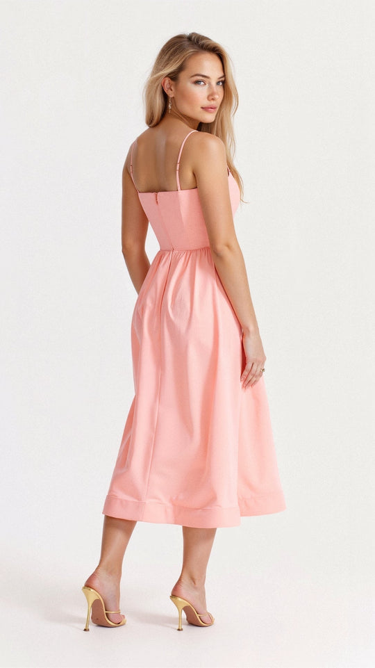 Women's Elegant Spaghetti Strap A-Line Midi Dress