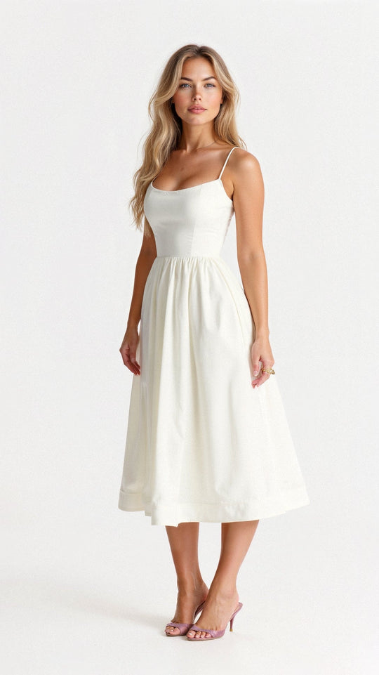 Women's Elegant Spaghetti Strap A-Line Midi Dress