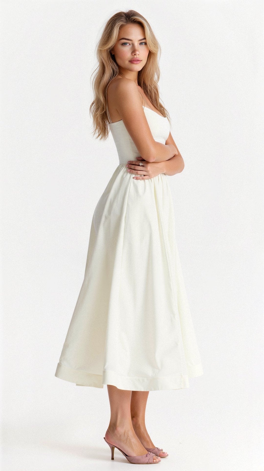 Women's Elegant Spaghetti Strap A-Line Midi Dress