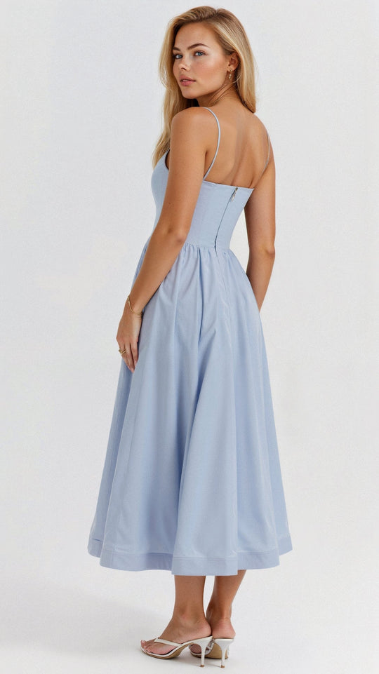 Women's Elegant Spaghetti Strap A-Line Midi Dress