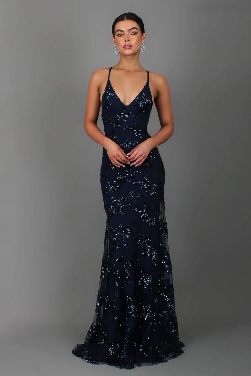 Women's Sequin Embroidered Mermaid Evening Maxi Dress