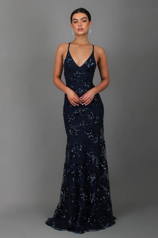 Women's Sequin Embroidered Mermaid Evening Maxi Dress