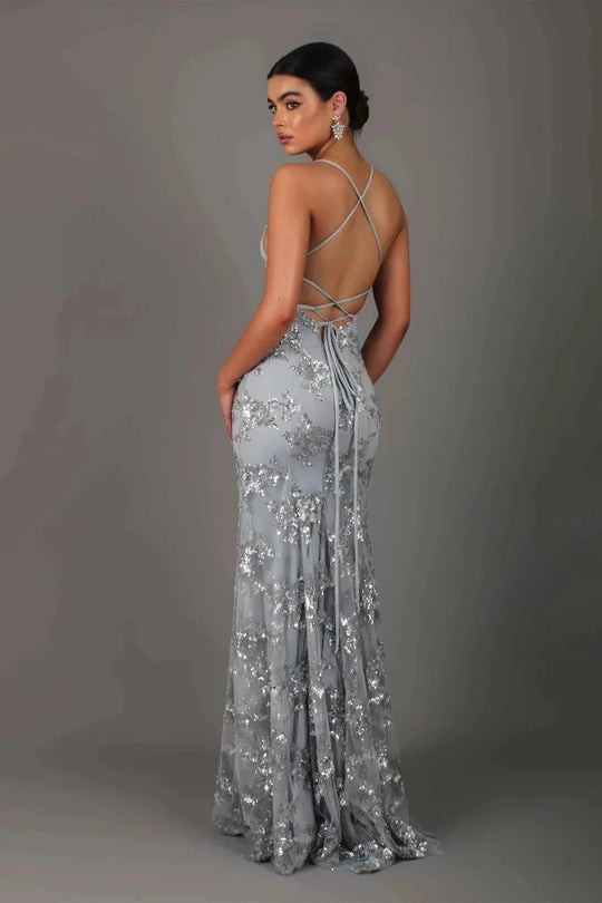 Women's Sequin Embroidered Mermaid Evening Maxi Dress