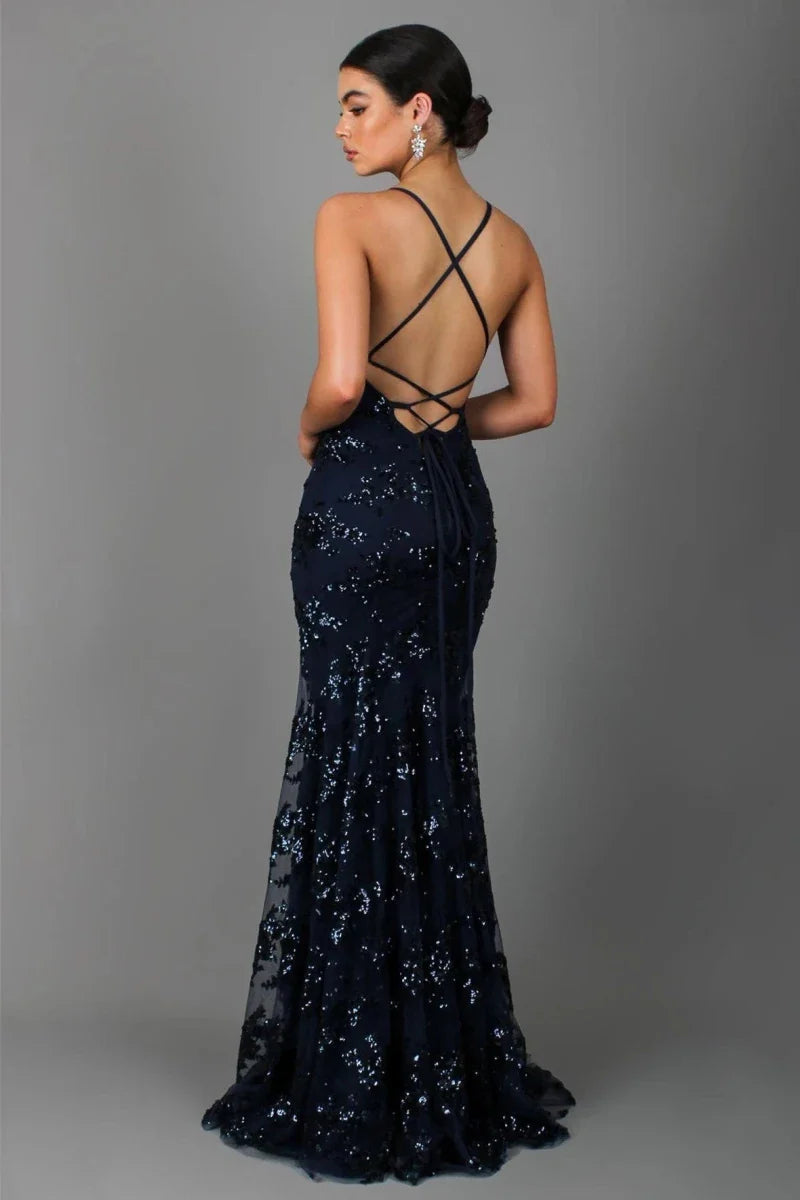 Women's Sequin Embroidered Mermaid Evening Maxi Dress