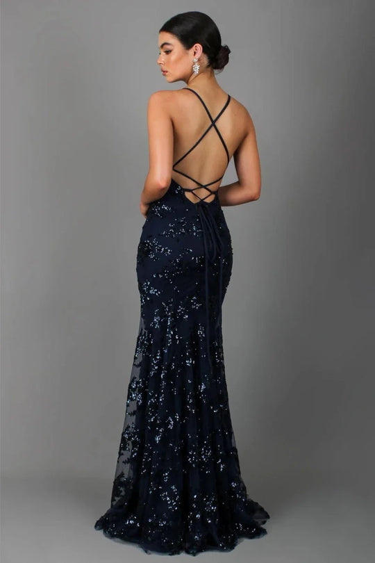 Women's Sequin Embroidered Mermaid Evening Maxi Dress