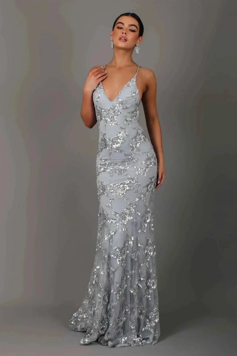 Women's Sequin Embroidered Mermaid Evening Maxi Dress