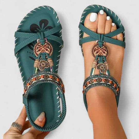 Women's Bohemian Beaded T-Strap Comfort Sandals