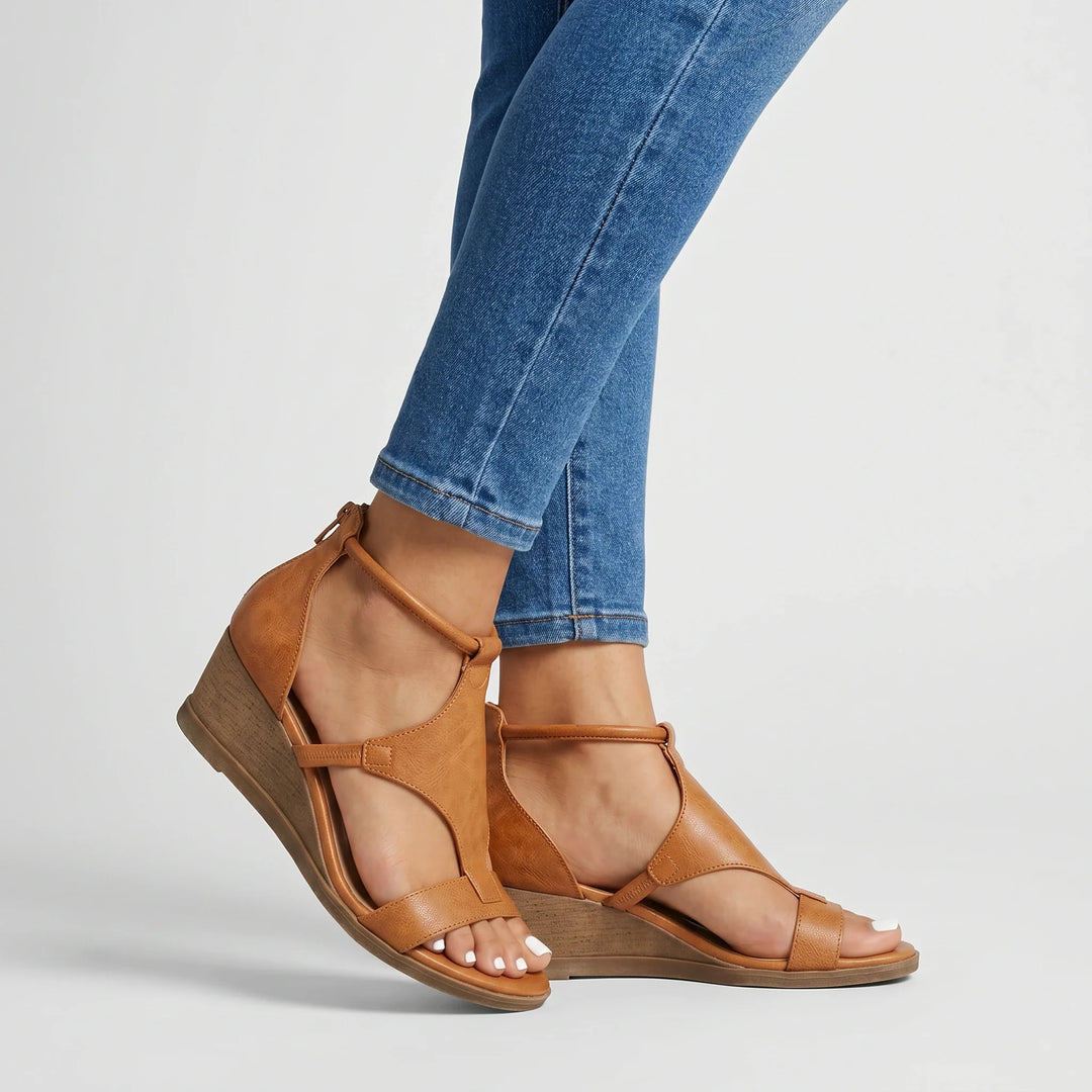 Women's Cutout Wedge Sandals with T-Strap Design