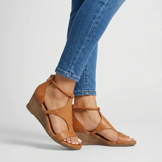 Women's Cutout Wedge Sandals with T-Strap Design