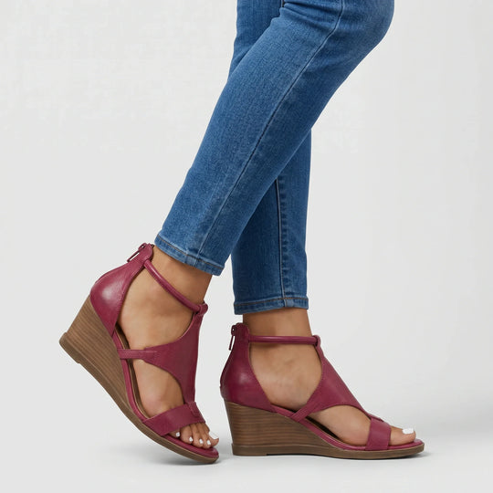 Women's Cutout Wedge Sandals with T-Strap Design