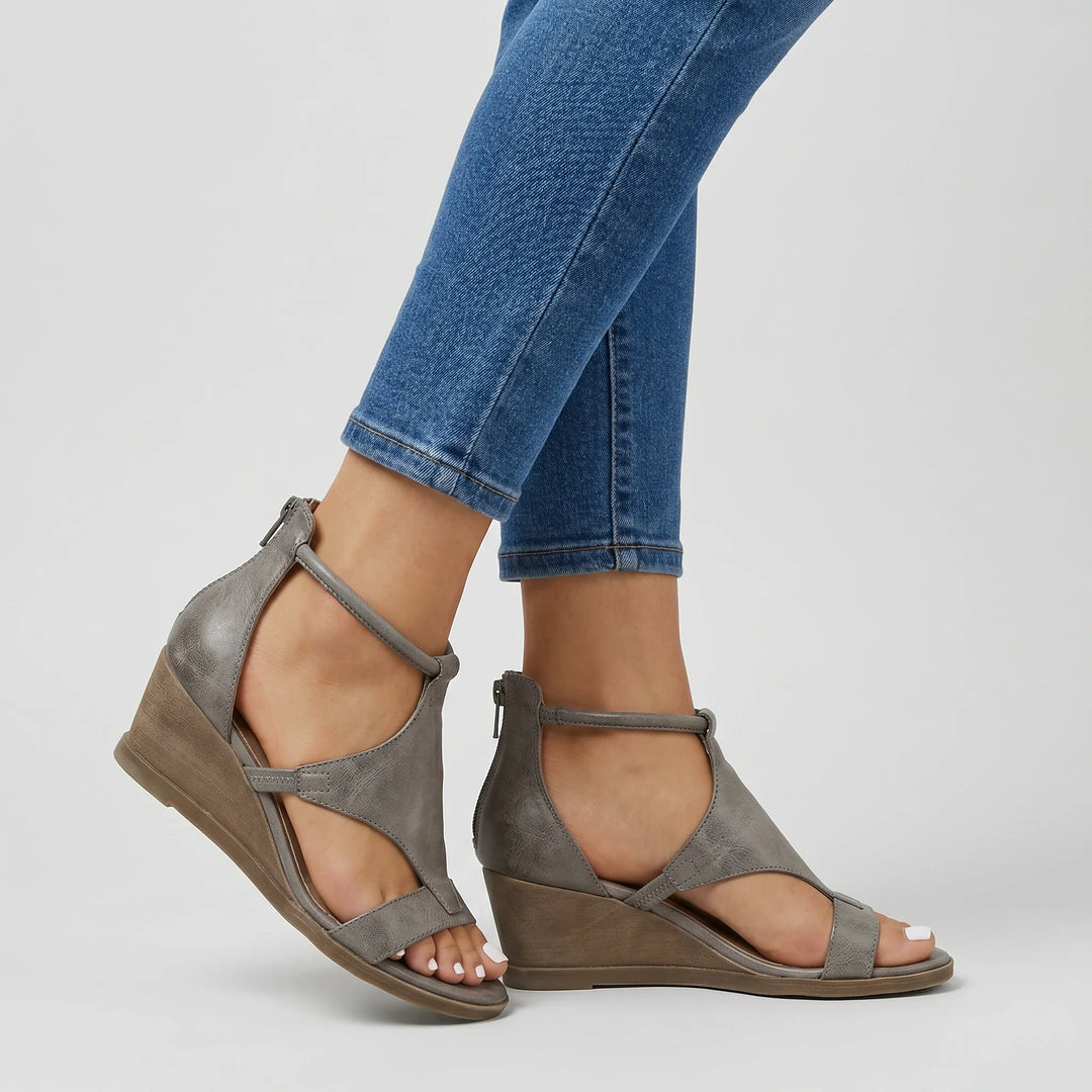 Women's Cutout Wedge Sandals with T-Strap Design
