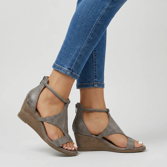 Women's Cutout Wedge Sandals with T-Strap Design