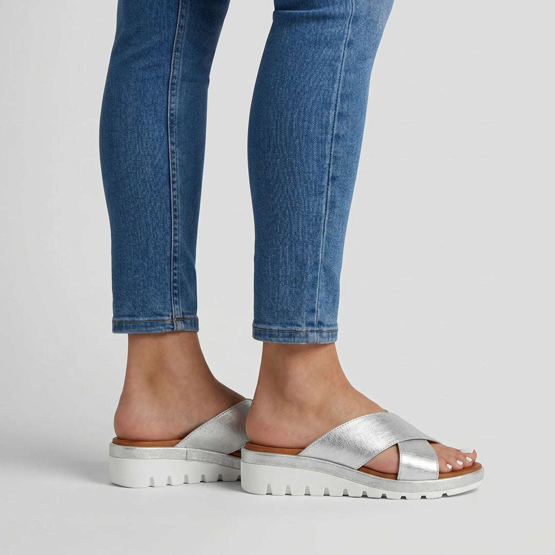 Women's Metallic Cross-Band Platform Slide Sandals