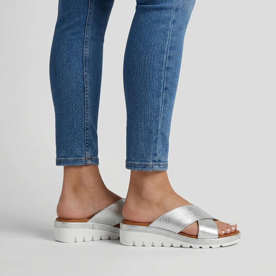 Women's Metallic Cross-Band Platform Slide Sandals
