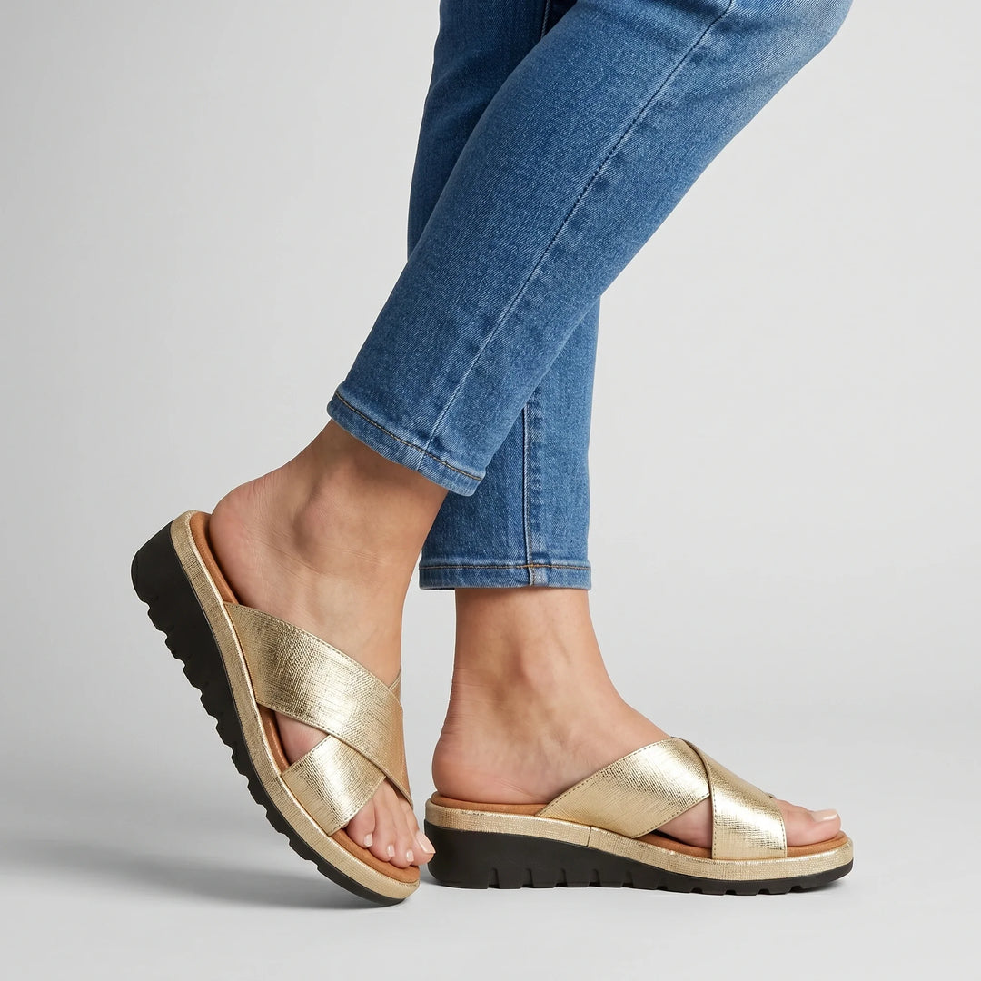 Women's Metallic Cross-Band Platform Slide Sandals