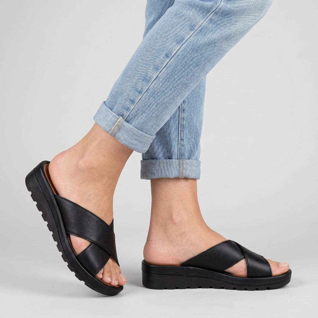 Women's Metallic Cross-Band Platform Slide Sandals