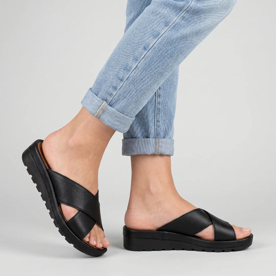 Women's Metallic Cross-Band Platform Slide Sandals
