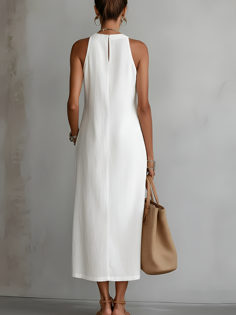 Women's Sleeveless Lace Panel Side Slit Maxi Dress