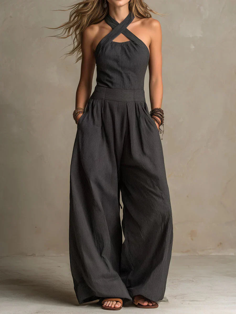 Women's Cross-Halter Wide-Leg Jumpsuit