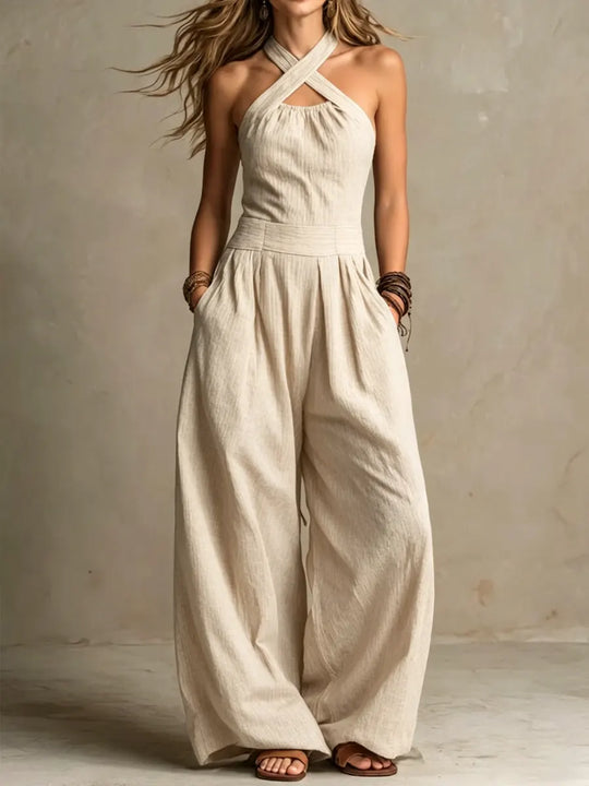 Women's Cross-Halter Wide-Leg Jumpsuit
