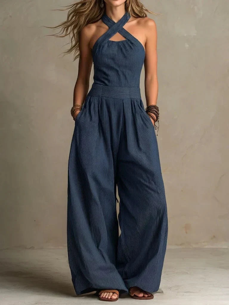 Women's Cross-Halter Wide-Leg Jumpsuit