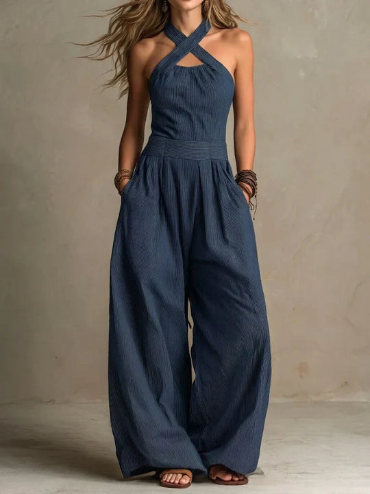 Women's Cross-Halter Wide-Leg Jumpsuit