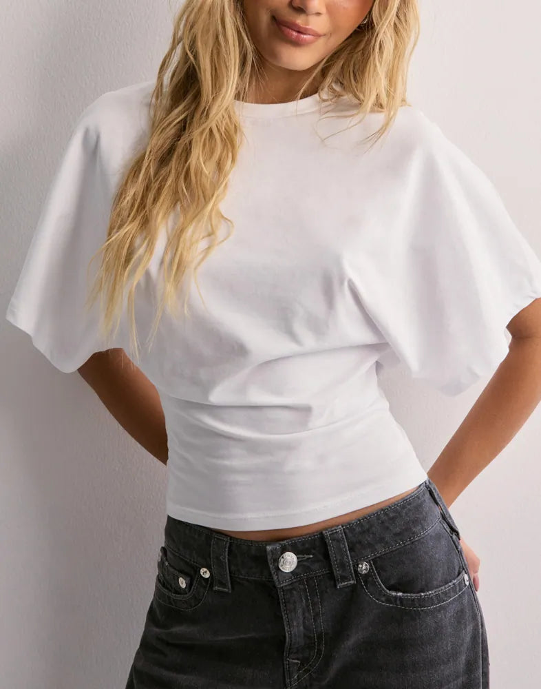 Women's Batwing Sleeve Waist-Cinched Cropped Top