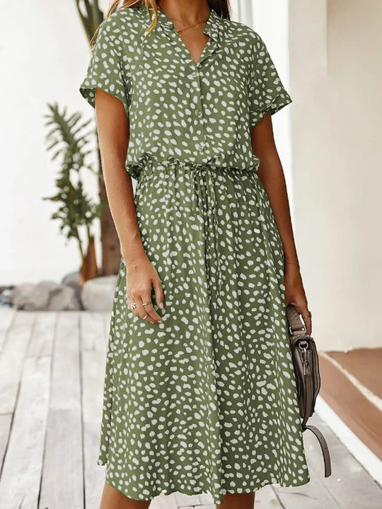 Women's Printed Tie Waist Midi Dress