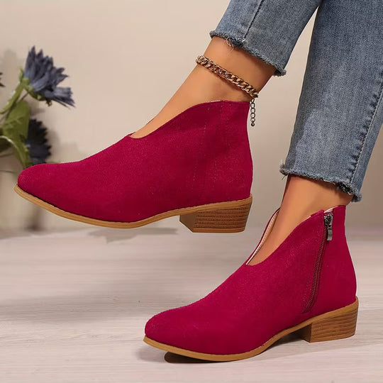 Damen klassische Stiefeletten mit seitlichem Reißverschluss und niedrigem Blockabsatz