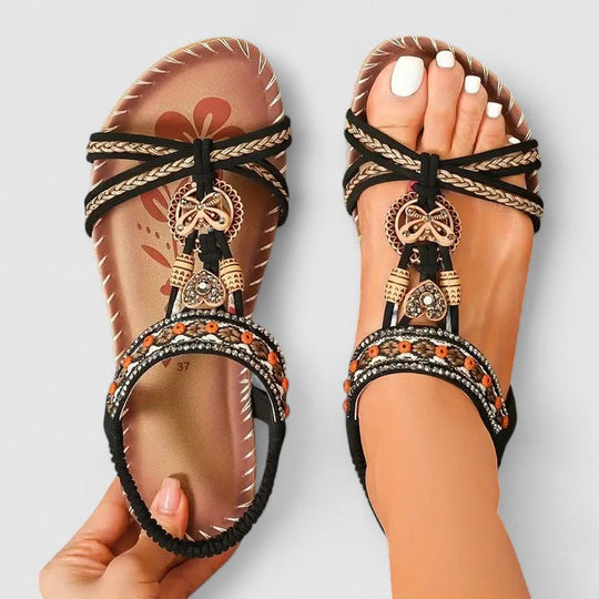 Women's Bohemian Beaded T-Strap Comfort Sandals