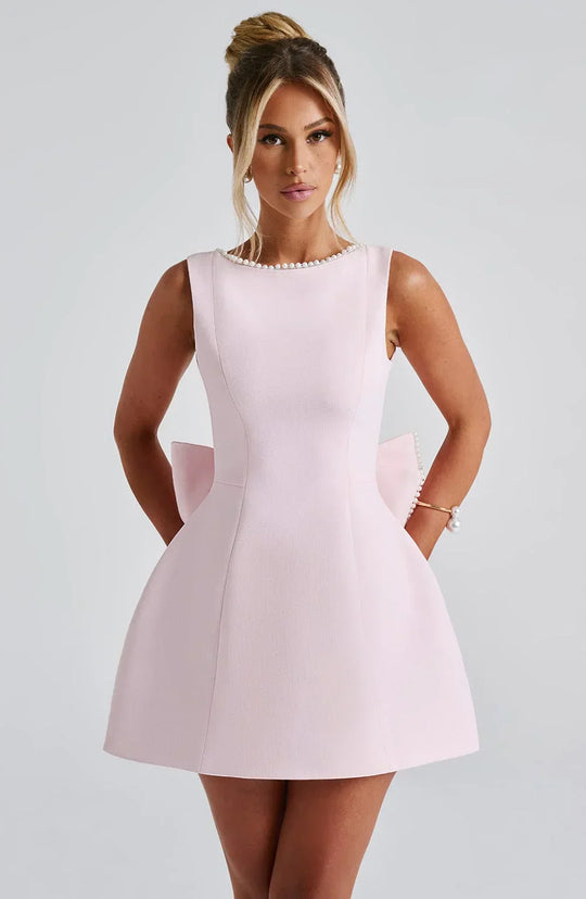 Women's Pearl Trim Bow Back Mini Dress