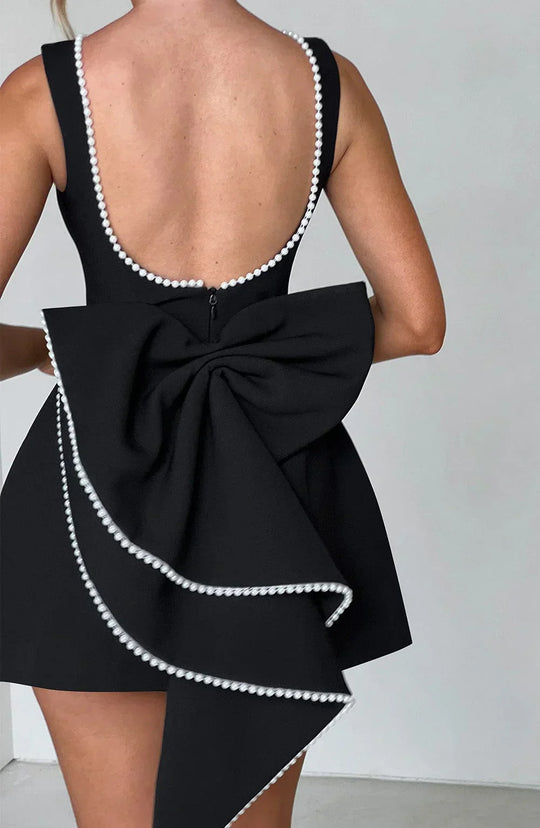 Women's Pearl Trim Bow Back Mini Dress