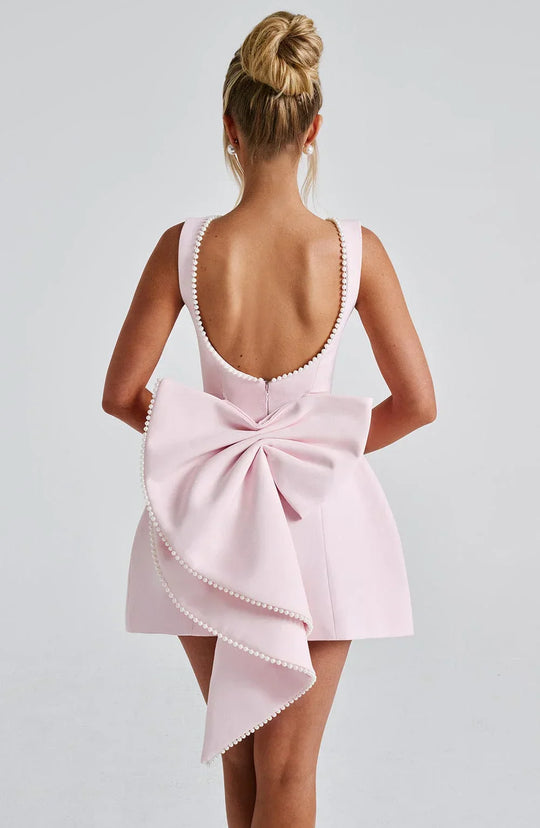 Women's Pearl Trim Bow Back Mini Dress