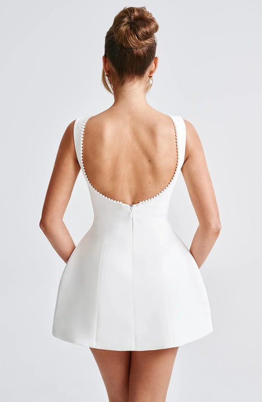Women's Pearl Trim Bow Back Mini Dress