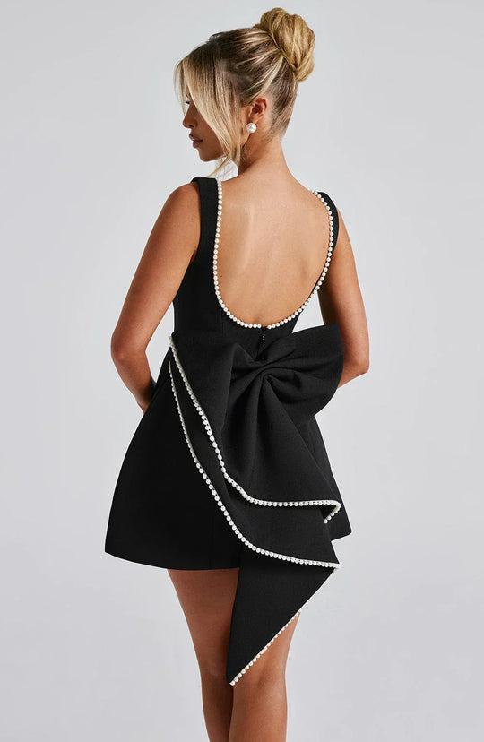 Women's Pearl Trim Bow Back Mini Dress