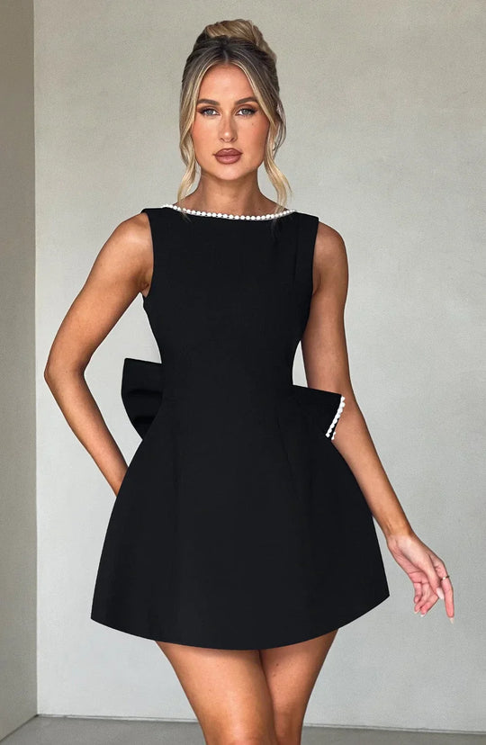 Women's Pearl Trim Bow Back Mini Dress