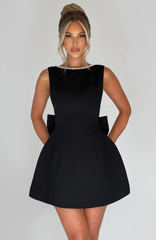 Women's Pearl Trim Bow Back Mini Dress