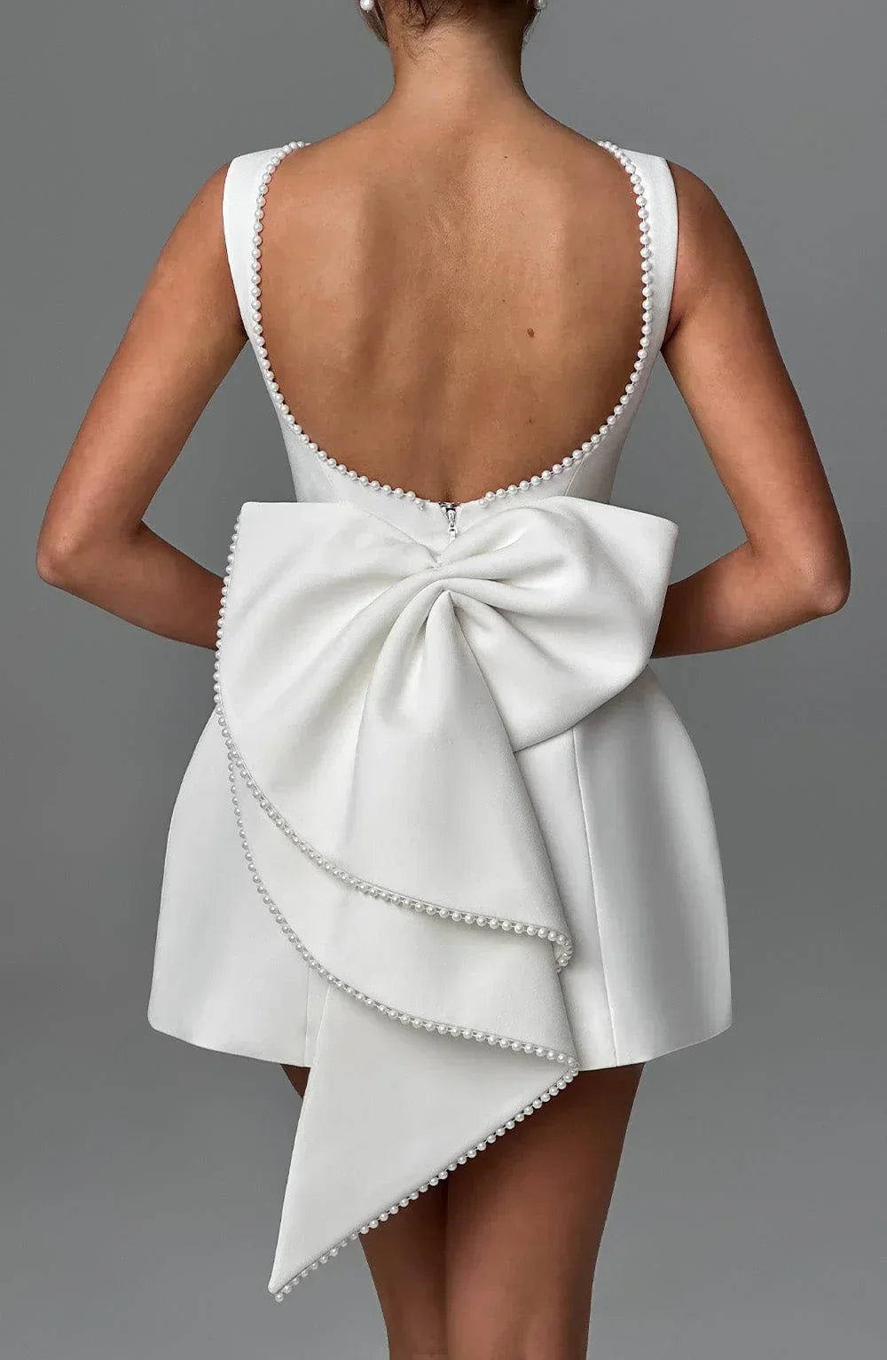 Women's Pearl Trim Bow Back Mini Dress