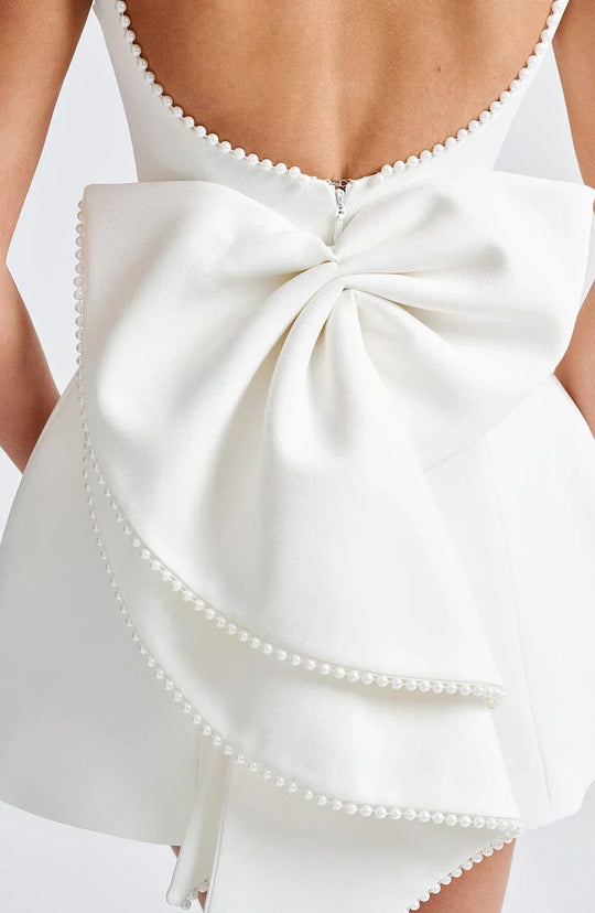 Women's Pearl Trim Bow Back Mini Dress