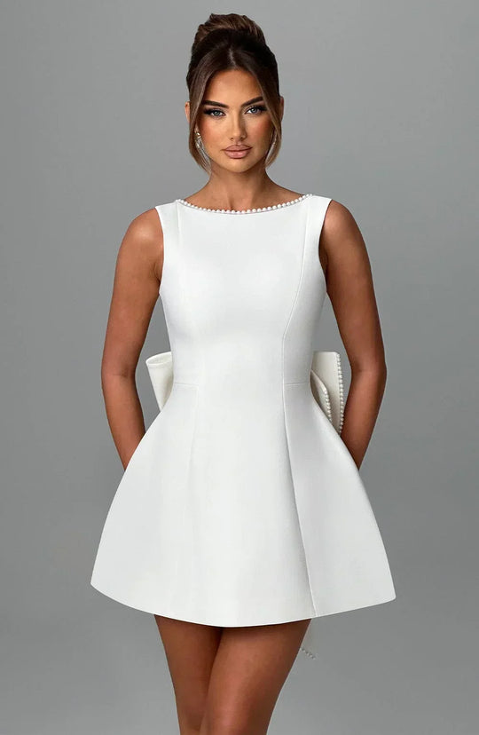 Women's Pearl Trim Bow Back Mini Dress