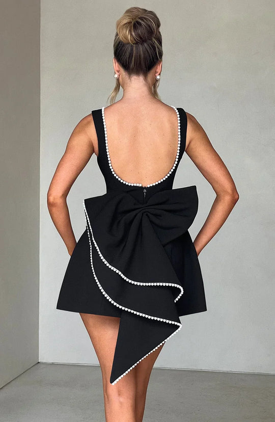 Women's Pearl Trim Bow Back Mini Dress