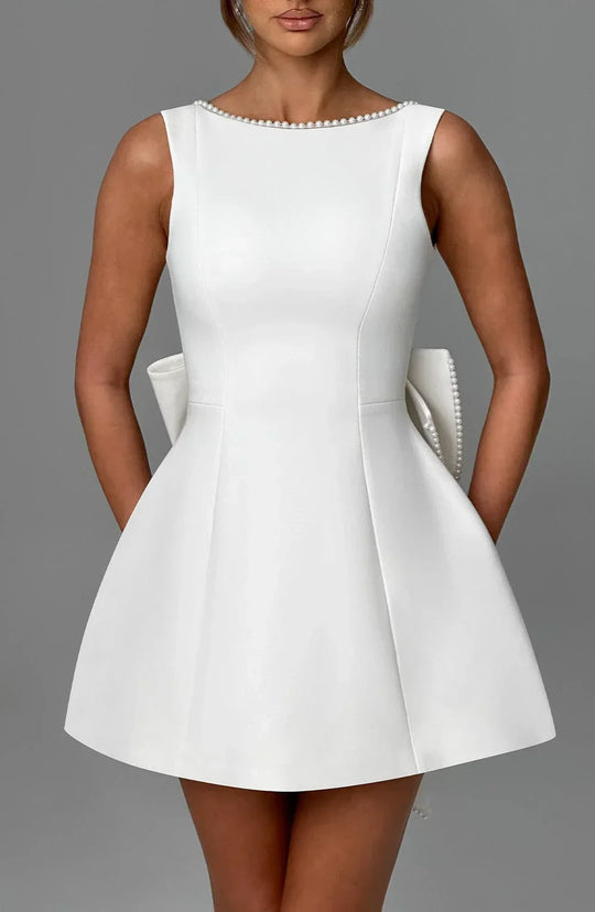 Women's Pearl Trim Bow Back Mini Dress