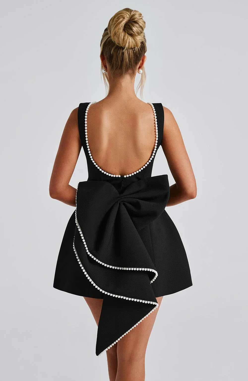 Women's Pearl Trim Bow Back Mini Dress